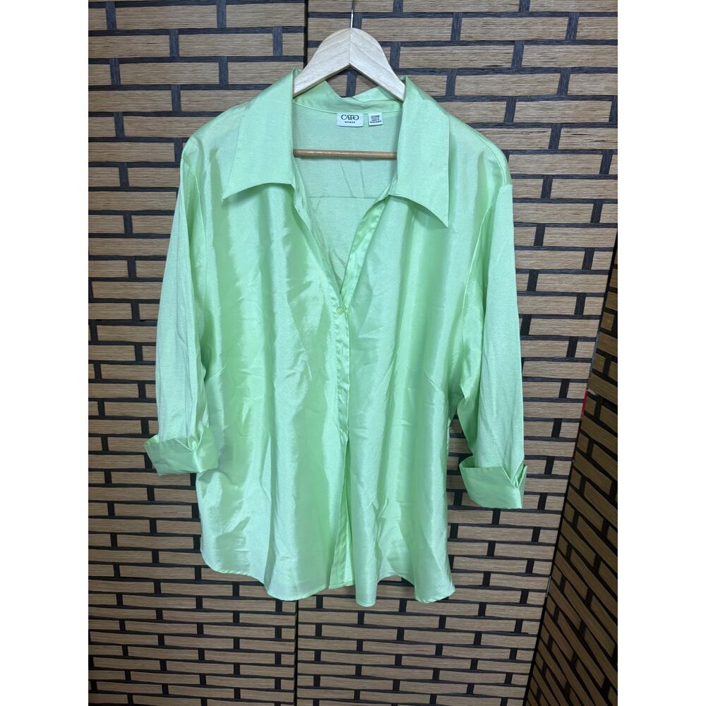 Cato Lime Green Satin Button Up Shirt Size 22/24W